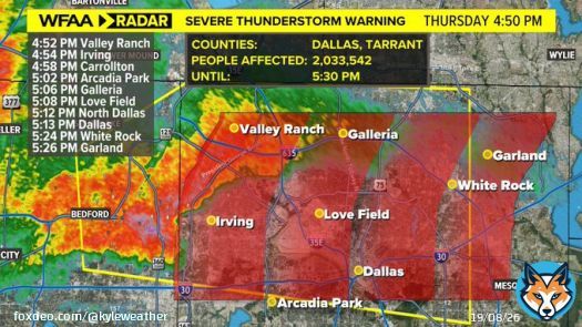 SEVERE T-STORM WARNING has been issued for northern Dallas County. Hail with the storm could be quarter size or larger. This is the same storm that prompted a tornado warning for Tarrant County so we are watching it closely. #wfaaweather  Radars:
