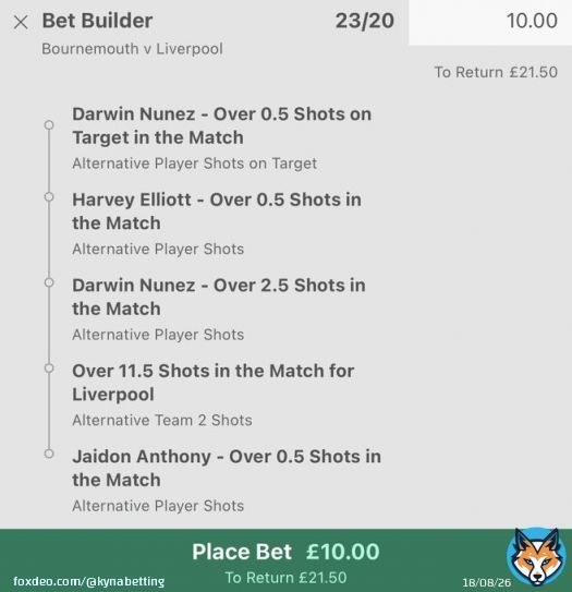 Bournemouth vs Liverpool   BetBuilder x2