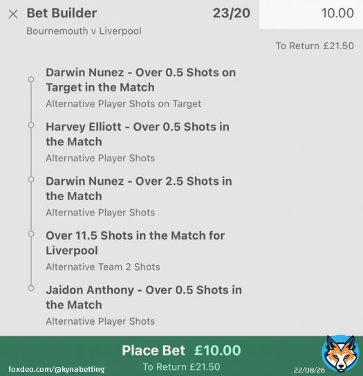 Bournemouth vs Liverpool   BetBuilder x2