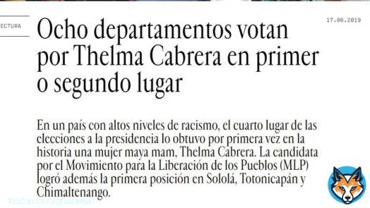 Si, hace cuatro a&ntilde;os Thelma Cabrera estuvo en el cuarto lugar desplazado a un Arz&uacute;