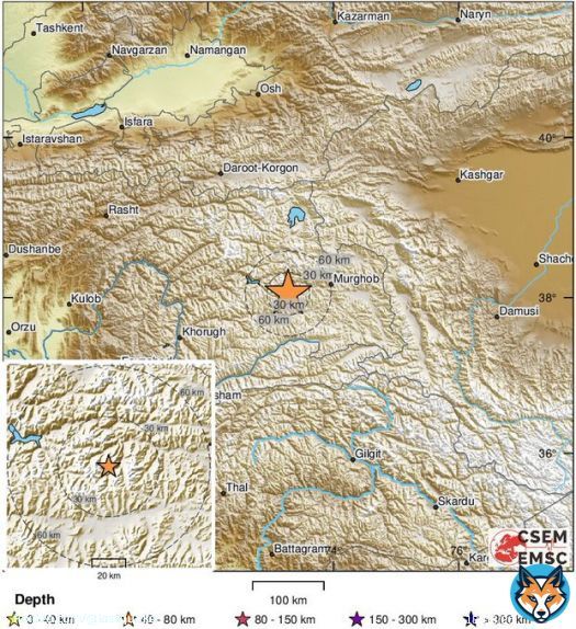 #Earthquake (#землетрясение) M6.3 occurred 62 km W of #Murghob (#Tajikistan) 11 min ago (local time 05:37:44). More info at: