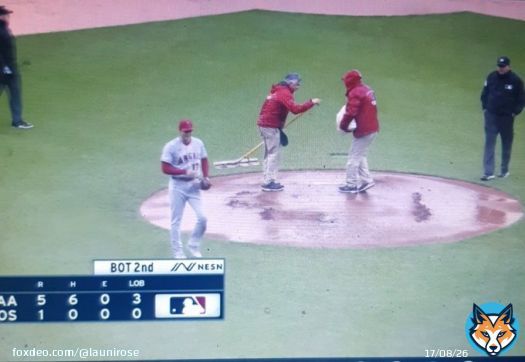 Just when Ohtani is pitching, just when Angels are rolling, ...it rains. Boston weather with the assist to the Red Sox.
