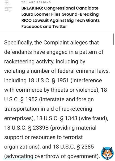 The best way for former Twitter execs to be prosecuted for supporting terrorism is for ppl to support my RICO lawsuit against Twitter & Facebook!  One of the claims in my May 2022 RICO case is violation of 18 U.S.C. &sect; 2339B (providing material support or resources to terror orgs)
