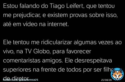 Cas&atilde;o  abrindo o jogo sobre Tiago Leifert. &Iacute;caro Silva sempre teve raz&atilde;o