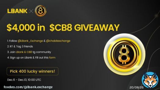 $CB8 Airdrop!  Dec.6 - Dec.13, 10:00 (UTC)  Follow @LBank_Exchange & @chabitexchange RT & Tag 3 friends Join:   &  Sign up on LBank & Fill out:    400 lucky winners share 16,806 $CB8!