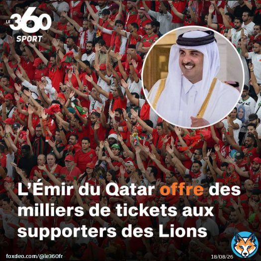 | L'Emir du Qatar a achet&eacute; des milliers de billets du match Maroc-Espagne pour les distribuer gratuitement aux fans des Lions de l&rsquo;Atlas.  Quel beau geste