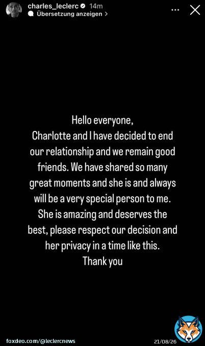 . @Charles_Leclerc and Charlotte have ended their relationship. Please respect their privacy.