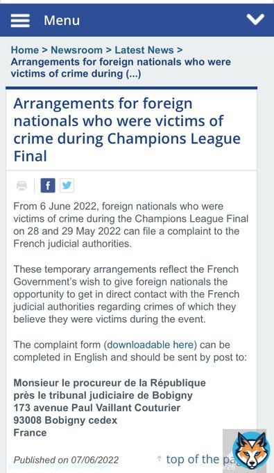 On the website of the French Embassy in London, there is a form to complete if you have been a victim of crime during the #ChampionsLeagueFinal #LIVRMA  #DanielAustin #LFC #LiverpoolVsRealMadrid #Liverpool
