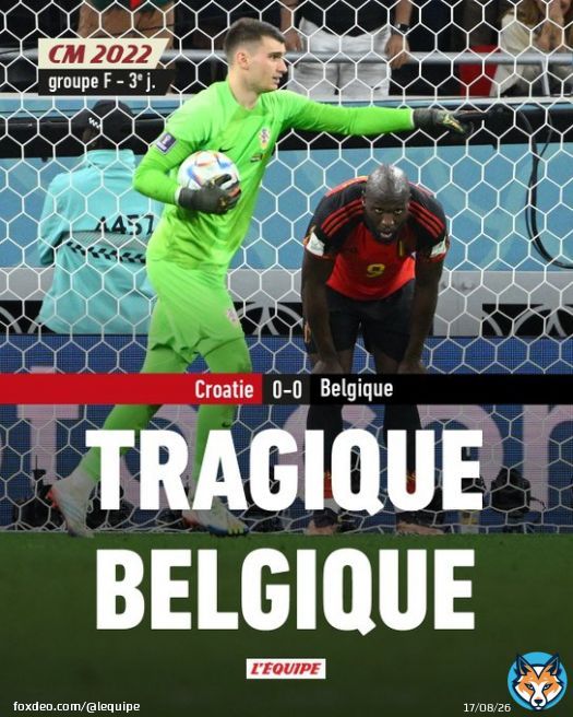 La Belgique est &eacute;limin&eacute;e de la Coupe du monde, la Croatie qualifi&eacute;e deuxi&egrave;me.   Le match >   #CROBEL