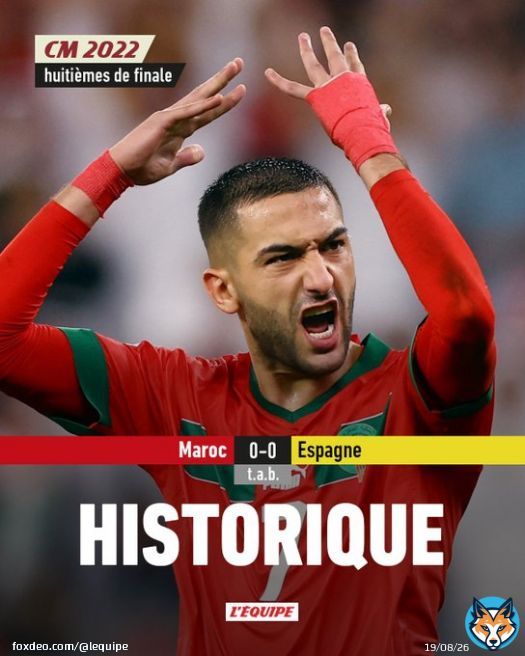Le Maroc &eacute;limine l'Espagne aux tirs au but et se qualifie en quarts de finale de la Coupe du monde pour la premi&egrave;re fois de son histoire !  Le match :  #MARESP