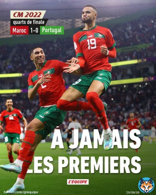 Le Maroc devient, apr&egrave;s son exploit contre le Portugal, le premier pays africain &agrave; atteindre les demi-finales d'une Coupe du monde.   #MARPOR