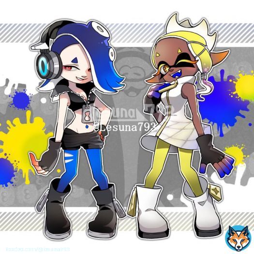 明日のバンカライブ楽しみです (イラストはn番煎じなテンタクルズ衣装の2人)  #Splatoon3 #スプラトゥーン3 #フウカ #ウツホ #マンタロー #すりみ連合 #DeepCut #バンカライブ #fanart