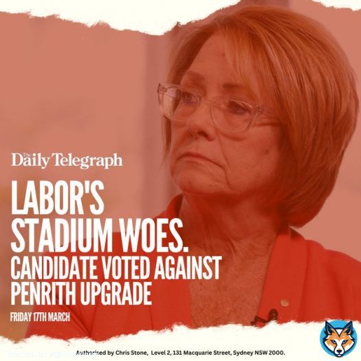 Labor's candidate for Penrith, Karen McKeown OPPOSES the proposed new Penrith Stadium. Don't let NSW stall under Labor. #NSWVotes #NSWPol