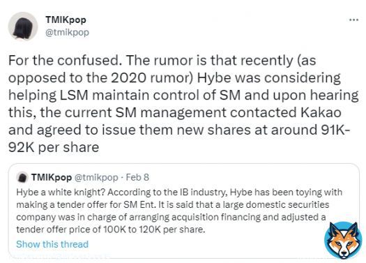 Friendly reminder that the reason why Hybe bought LSM's shares was because the old man was looking for an ally to help prevent him from getting kicked out by his own SM management  JYP doesn't have the same corporate bullshit drama SM does so why wouould they sell shares?