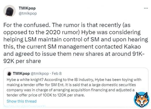 Friendly reminder that the reason why Hybe bought LSM's shares was because the old man was looking for an ally to help prevent him from getting kicked out by his own SM management  JYP doesn't have the same corporate bullshit drama SM does so why wouould they sell shares?
