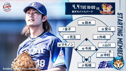 本日16:00の #イーグルス 戦スタメンはこちら  1右 #愛斗 2三 #マキノン 3二 #外崎修汰 4一 #山川穂高 5指 #中村剛也 6中 #鈴木将平 7捕 #柘植世那 8遊 #児玉亮涼 9左 #金子侑司 投 #今井達也  #埼玉西武ライオンズ #seibulions