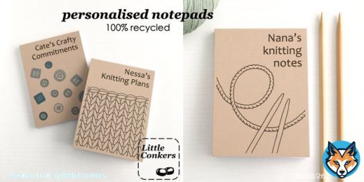 Handy notepad to keep in your knitting/crochet project bag for those important pattern notes. Personalised with the text of your choice on the cover:   #recycled #GiftIdeas #EcoGifts #ZeroWasteGifts