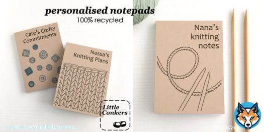 Handy notepad to keep in your knitting/crochet project bag for those important pattern notes. Personalised with the text of your choice on the cover:   #recycled #GiftIdeas #EcoGifts #ZeroWasteGifts
