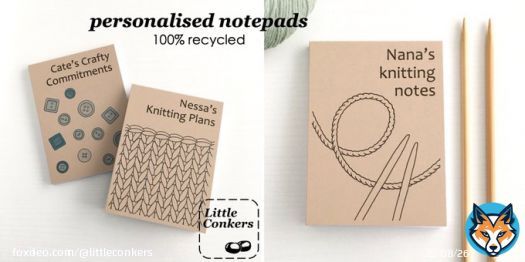 Handy notepad to keep in your knitting/crochet project bag for those important pattern notes. Personalised with the text of your choice on the cover:   #recycled #GiftIdeas #EcoGifts #ZeroWasteGifts