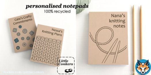 Handy notepad to keep in your knitting/crochet project bag for those important pattern notes. Personalised with the text of your choice on the cover:   #recycled #GiftIdeas #EcoGifts #ZeroWasteGifts