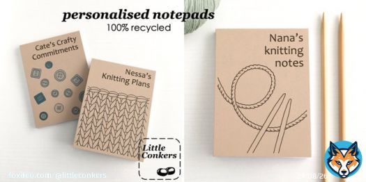 Handy notepad to keep in your knitting/crochet project bag for those important pattern notes. Personalised with the text of your choice on the cover:   #recycled #GiftIdeas #EcoGifts #ZeroWasteGifts