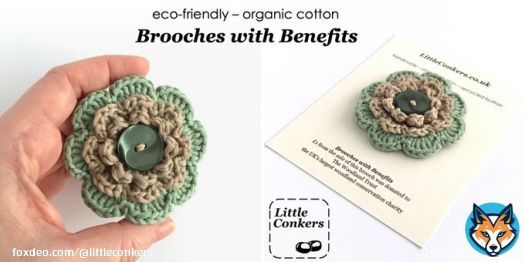 Eco-friendly flower brooch with upcycled button - one of my #BroochesWithBenefits range.  #EcoFriendly #GiftIdeas #EcoGifts #OrganicCotton