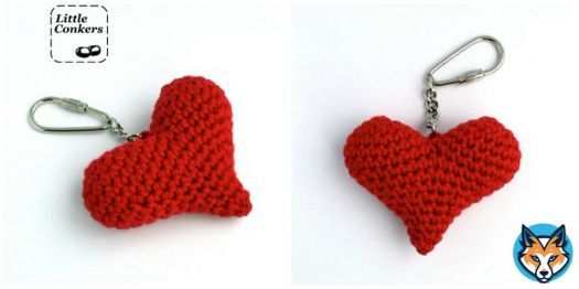 Hand-crocheted heart keychains or bag charms in organic cotton - I make these in a varitey of colours.   #EcoFriendly #GiftIdeas #EcoGifts #OrganicCotton