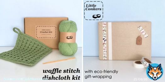 My #EcoFriendly dishcloth kit makes a lovely gift for someone crafty - and you can have it gift-wrapped too!  #EcoGifts #CraftKit #LittleConkers
