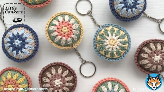 These are my cheerful 'granny' style key fobs. Lightweight, practical and #ecofriendly. Do ask if you'd like particular colours.   #GiftIdeas #EcoGifts #OrganicCotton #PlasticFree