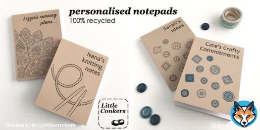 Notepads for crafters, personalised with the design and text of your choice. Perfect to keep in your knitting/crochet bag.    #JustACard #GiftIdeas #EcoGifts #ZeroWasteGifts
