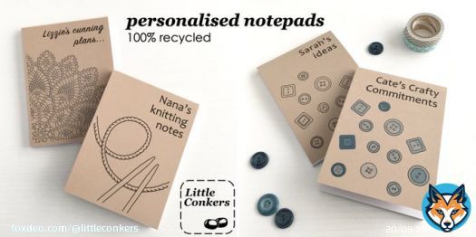 Notepads for crafters, personalised with the design and text of your choice. Perfect to keep in your knitting/crochet bag.    #JustACard #GiftIdeas #EcoGifts #ZeroWasteGifts