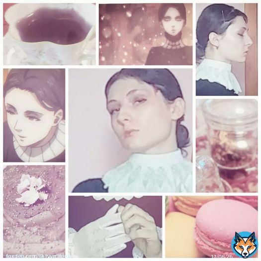 I made a better photo edit for my cosplay themed off teatime!  All photos (except the Mappa screenshots), cosplay and editing are mine.  The cake also is but not the macarons.  #cosplay #laratybur #aot #attackontitan #進撃の巨人 #コスプレ