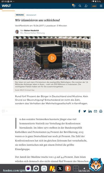 #Remigration ist eine Wunschvorstellung... W&auml;re es so, w&uuml;rden wir B&uuml;rger auf den Stra&szlig;en sehen. Es geht uns nich viel zu gut. Schon jetzt sieht Deutschland aus, wie ein muslimisches Land und es wird h&ouml;chstens 20 Jahre dauern, dann ist Deutschland muslimisch regiert ,&hellip;&nbsp;Show more
