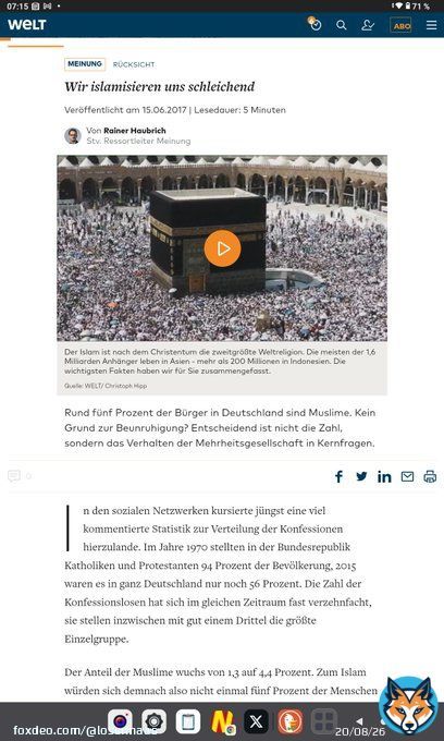 #Remigration ist eine Wunschvorstellung... W&auml;re es so, w&uuml;rden wir B&uuml;rger auf den Stra&szlig;en sehen. Es geht uns nich viel zu gut. Schon jetzt sieht Deutschland aus, wie ein muslimisches Land und es wird h&ouml;chstens 20 Jahre dauern, dann ist Deutschland muslimisch regiert ,&hellip;&nbsp;Show more