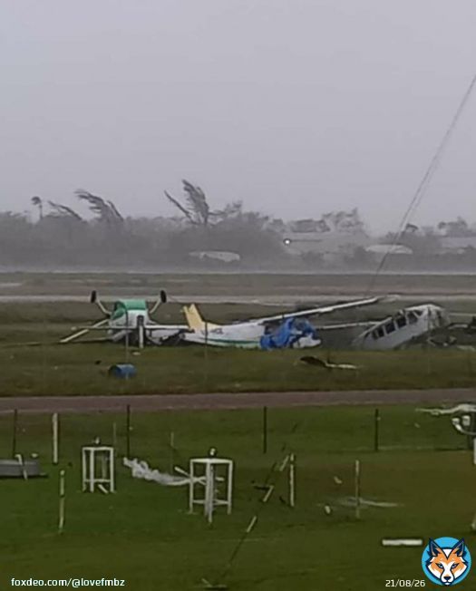 #HurricaneLisa: Planes flipped over at the Philip Goldson International Airport