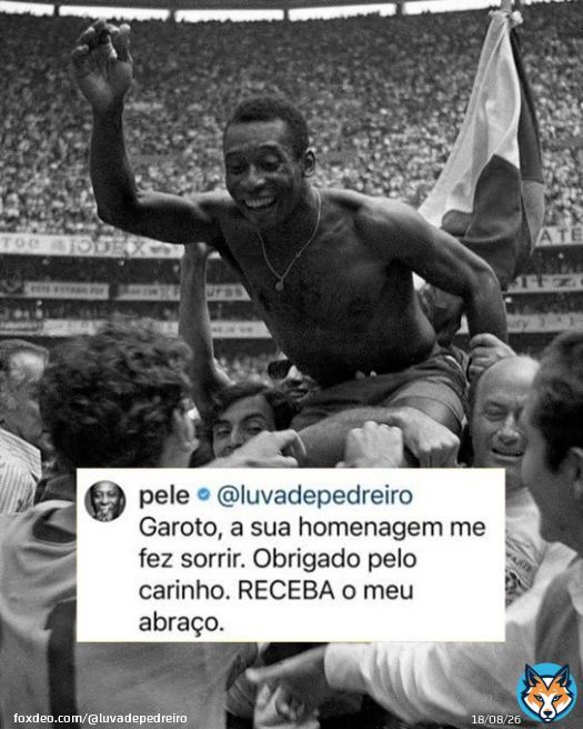 Eu nunca vou esquecer do senhor, eu tive a honra de fazer voc&ecirc; sorrir um pouco...Obrigado por tudo que fez pelo futebol Rei. Voc&ecirc; me ensinou a amar o futebol e a amar os brasileiros...Agora receba meus sentimentos ETERNO REI!!