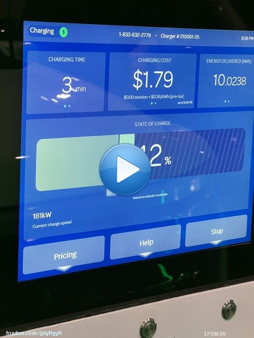 Flawless charging experience @ElectrifyAm in Santa Clara! I hit 181kW! New record for me.  This place has 14 Hyper 350 chargers!