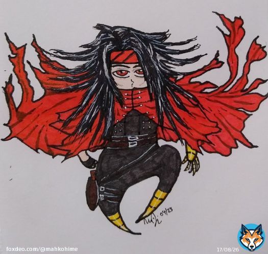 Vincent: Action Shot  Micron/ink, Pitt pen, gel pen. Pose inspired by Hollow Knight.   #ffvii #ff7 #finalfantasy #vincentvalentine #traditionalart