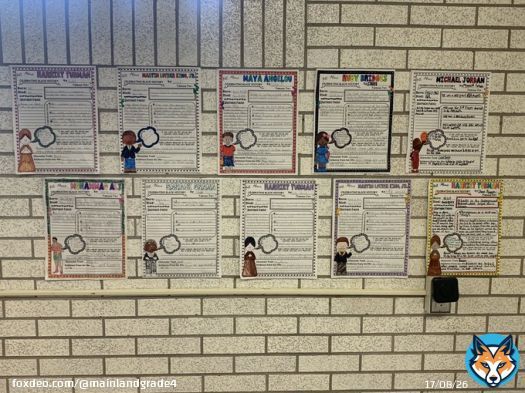 Students worked hard to research a historical figure for Black History Month. Individuals include Rosa Parks, Ruby Bridges, Muhammad Ali, MLK Jr., Barack Obama, Harriet Tubman and Michael Jordan. Ask your child who they researched!