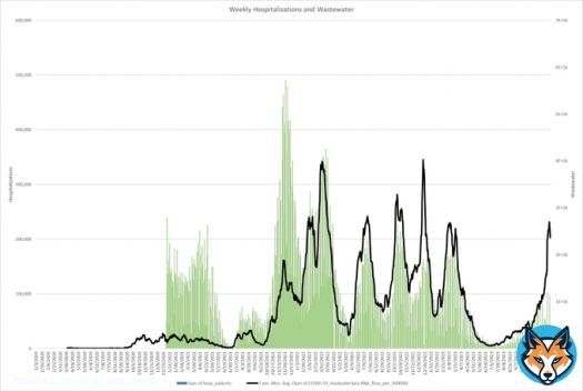 I've had people tell me that COVID wastewater measurements are meaningless. Here are weekly hospitalizations and wastewater data in the Netherlands. I'd like to have them explain where there isn't a correlation.