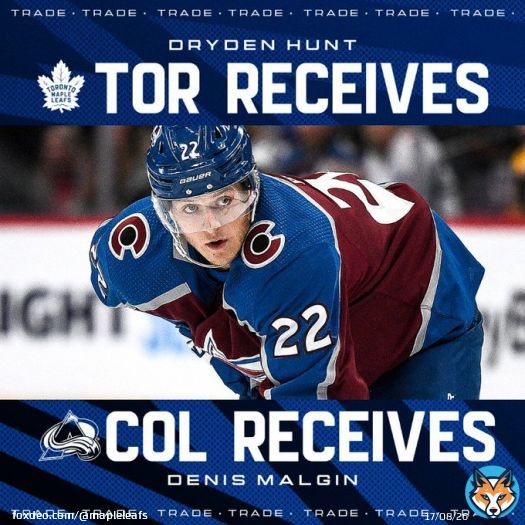 TRADE: We&rsquo;ve acquired forward Dryden Hunt from Colorado in exchange for forward Denis Malgin. #LeafsForever