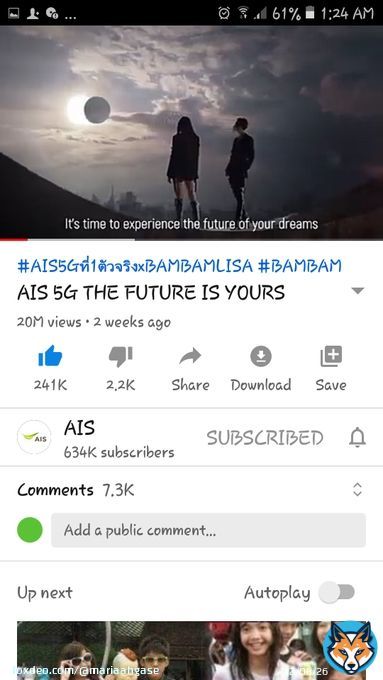@BamBam1A  AIS ads with #LISA reach 20M views in YouTube. BamLisa did that.  #AIS5Gที่1ตัวจริงxBAMBAMLISA  #ais5gxbambamlisa