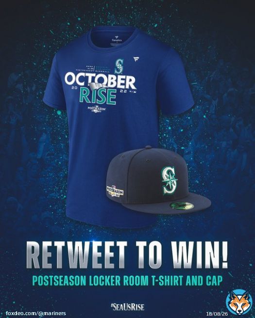 RT to Win    Now&rsquo;s your chance to get your hands on a PostSEAson locker room t-shirt and cap, thanks to the @MarinerStore. All you need to do is hit the retweet button for your chance to win! #SeaUsRise