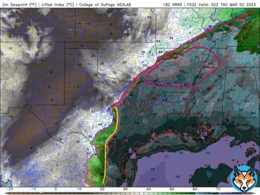 After looking at models this is my thinking.  The general threat for tomorrows risk is a higher hail threat as mentioned by SPC, an isolated tornado and wind risk is there as well. Across the shaded purple from late tomorrow afternoon to tomorrow night an elevated hail risk 1/?