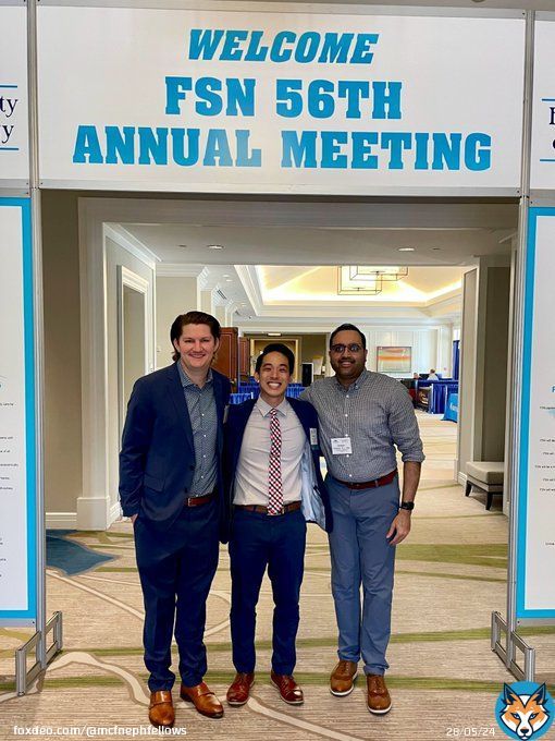 3 generations of Chief Nephrology Fellows from Mayo Clinic in Florida attending #FSN! From left to right: Drs. Baker (2020-2021), Hikida (2022-2023), and Khambati (2021-2022). @MayoClinicNeph @FLNephrology