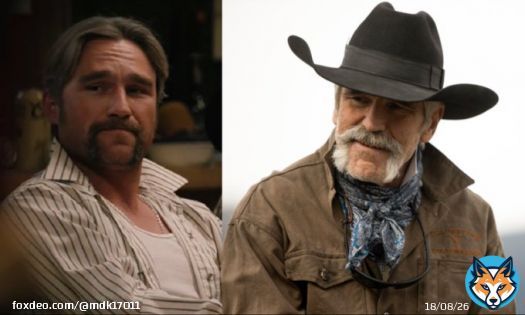 #YellowstoneTV  They got the real life son of Forrie J Smith, Forrest J. Smith, to play the young version of his character Lloyd. Good casting. He looks just like him.