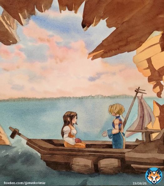 Made some progress on the Madain Sari boat ride painting with Garnet and Zidane  I need to add more layers of shadows to the background and work on details. We're getting there! #illust #ffix #ff9 #ファイナルファンタジー