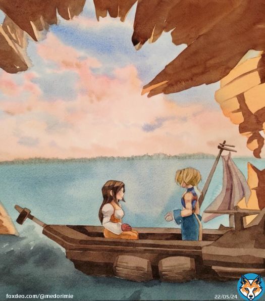 Made some progress on the Madain Sari boat ride painting with Garnet and Zidane  I need to add more layers of shadows to the background and work on details. We're getting there! #illust #ffix #ff9 #ファイナルファンタジー