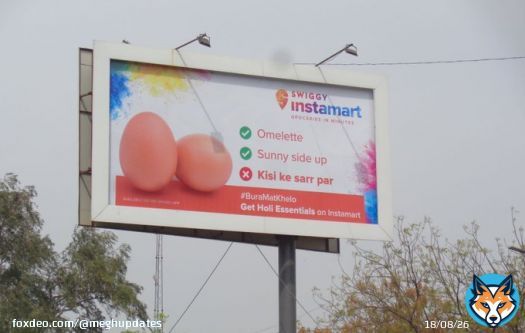 Swiggy removes 'Hinduphobic' ad for #Holi after backlash.  Swiggy Instamart&rsquo;s billboard for Holi is being widely shared on Twitter with #HinduPhobicSwiggy trending on the platform
