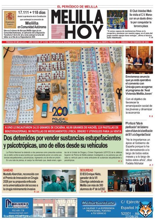 Consulte la portada del MELILLA HOY del sábado 7 de febrero de 2026